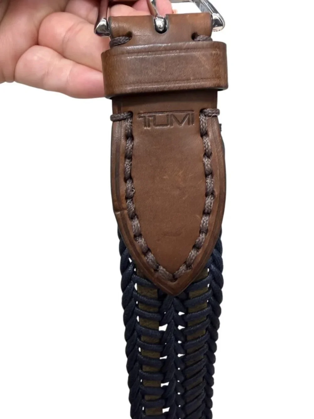 TUMI Leather Cord Woven Braided Men's Belt Size 38/95 Discontinued Style 15316